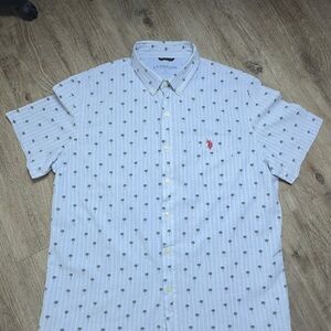 U.S. Polo Assn. Light Blue Short-Sleeve Button-Down with Palm Print